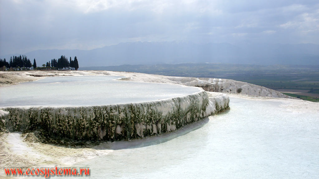 Terraces and baths of travertine  a sedimentary limestone rock formed from calcium carbonates