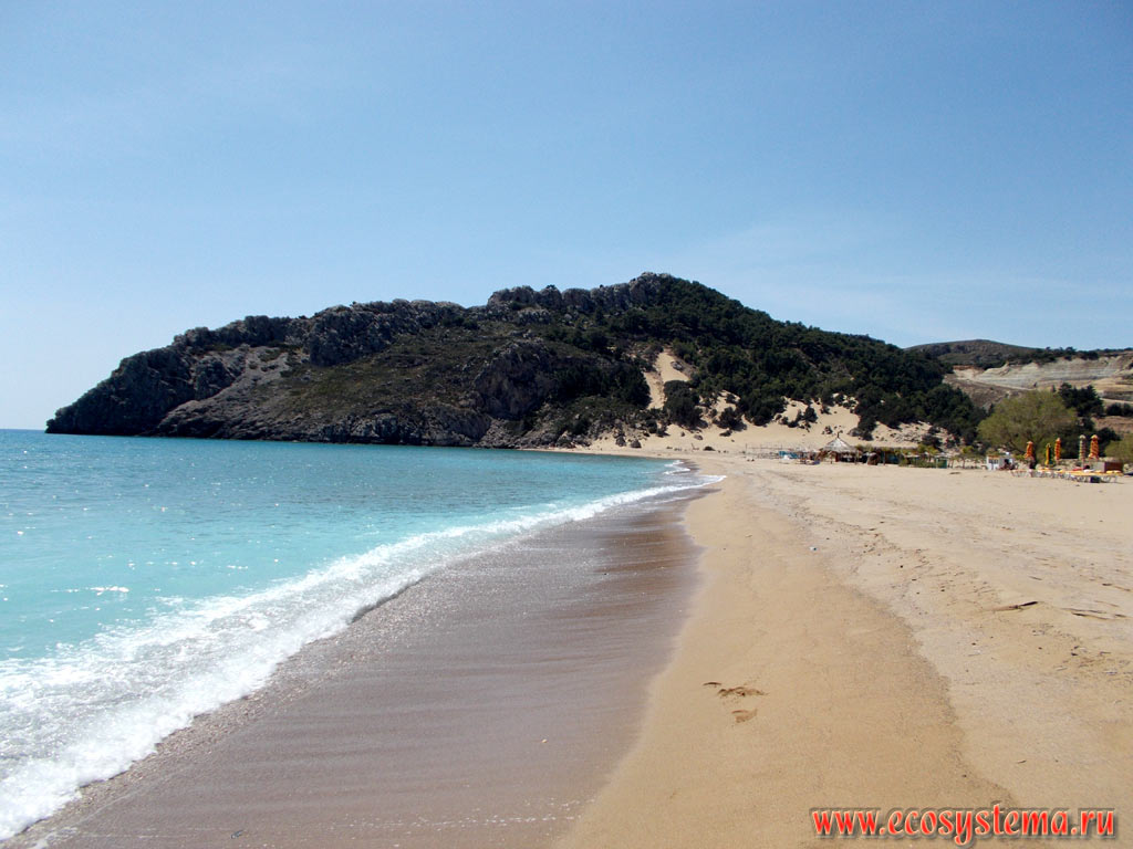 Sandy Tsampika Beach on the Eastern (Mediterranean) coast of the island of Rhodes