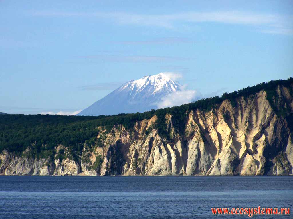 Viluchinsky volcano (height 2175 ). View from Sarannaya Bay, Pacific Ocean coast